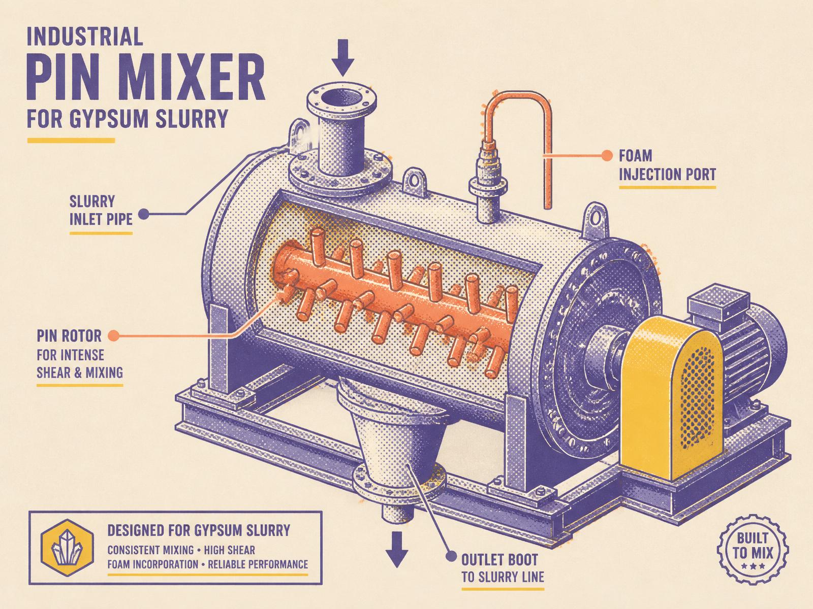 Industrial pin mixer for gypsum slurry — annotated isometric plate